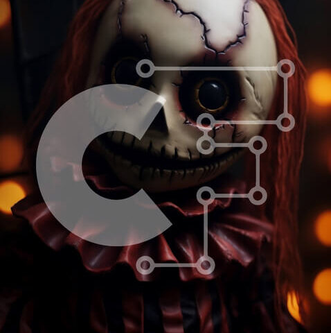 Intra Συλλεκτικό Ξύλινο Παζλ Plywood  4mm - Ανατριχιαστική κούκλα με κόκκινα μαλλιά και τρομακτικά μάτια Σε Ξύλινο Κουτί - Διαστάσεις Puzzle: 10x10 cm – 25 κομμάτια - Image 1