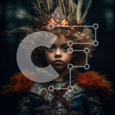 Intra Συλλεκτικό Ξύλινο Παζλ Plywood  4mm - Πορτρέτο ενός νεαρού κοριτσιού που φορά ένα στέμμα και φτερωτό κοστούμι Σε Ξύλινο Κουτί - Διαστάσεις Puzzle: 10x10 cm – 25 κομμάτια - Image 1