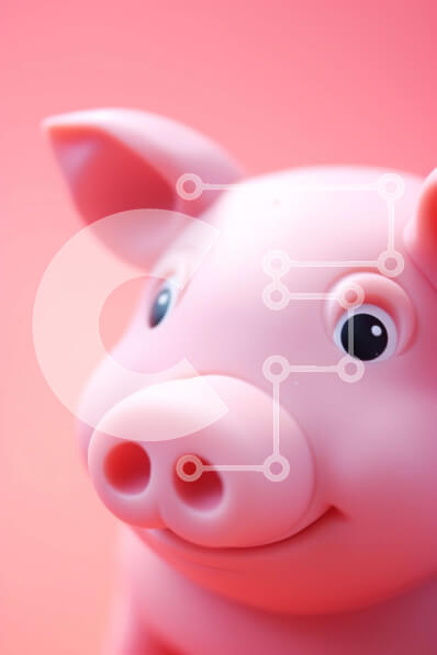 Intra Συλλεκτικό Ξύλινο Παζλ Plywood  4mm - Χαμογελώντας ροζ ειδώλιο χοίρου σε πορτοκαλί φόντο Σε Ξύλινο Κουτί - Διαστάσεις: 10x10 cm – 25 κομμάτια