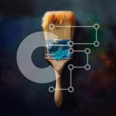 Intra Συλλεκτικό Ξύλινο Παζλ Plywood 4mm - Κοντινό πλάνο ενός μπλε πινέλου με χρώμα σε σκούρο φόντο Σε Ξύλινο Κουτί - Διαστάσεις: 10x10 cm – 25 κομμάτια - Image 1