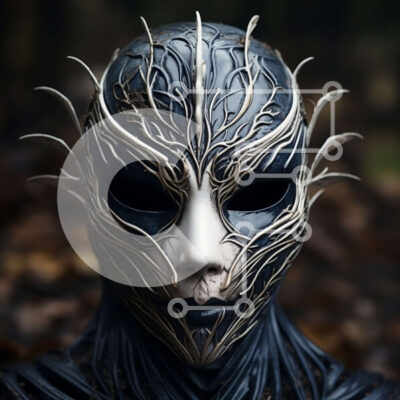 Intra Συλλεκτικό Ξύλινο Παζλ Plywood  4mm - Σκαλιστή μαύρη μάσκα περίπλοκα κλαδιά δέντρων Σε Ξύλινο Κουτί - Διαστάσεις Puzzle: 10x10 cm – 25 κομμάτια - Image 1