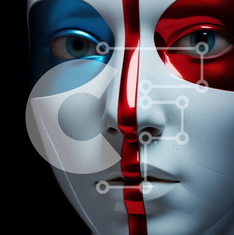 Intra Συλλεκτικό Ξύλινο Παζλ Plywood  4mm - Αφηρημένο ανθρώπινο πρόσωπο με κόκκινο, λευκό και μπλε χρώματα Σε Ξύλινο Κουτί - Διαστάσεις Puzzle: 10x10 cm – 25 κομμάτια - Image 1