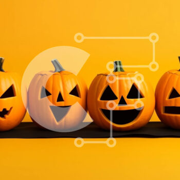 Intra Συλλεκτικό Ξύλινο Παζλ Plywood  4mm - Σκαλισμένες κολοκύθες σε κίτρινο φόντο Σε Ξύλινο Κουτί - Διαστάσεις Puzzle: 10x10 cm – 25 κομμάτια - Image 1