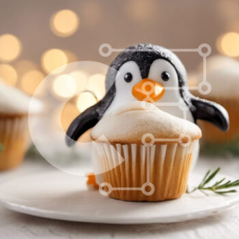 Intra Συλλεκτικό Ξύλινο Παζλ Plywood  4mm - Ειδώλιο πιγκουίνου σε cupcake με κουκουνάρια Σε Ξύλινο Κουτί - Διαστάσεις Puzzle: 10x10 cm – 25 κομμάτια - Image 1