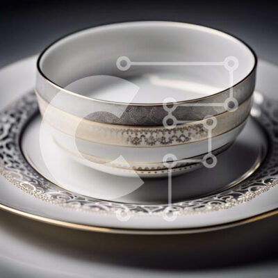 Intra Συλλεκτικό Ξύλινο Παζλ Plywood  4mm - Κομψό λευκό πορσελάνινο πιάτο δείπνου με χρυσό στεφάνι και λεπτό floral σχέδιο Σε Ξύλινο Κουτί - Διαστάσεις: 10x10 cm – 25 κομμάτια - Image 1