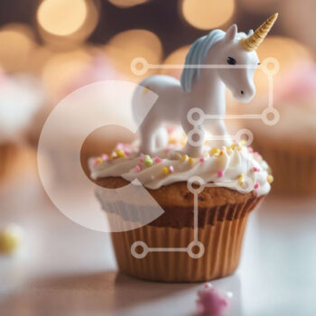 Intra Συλλεκτικό Ξύλινο Παζλ Plywood  4mm - Λευκό ειδώλιο μονόκερου σε cupcakes Σε Ξύλινο Κουτί - Διαστάσεις Puzzle: 10x10 cm – 25 κομμάτια - Image 1