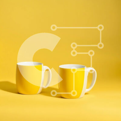 Intra Συλλεκτικό Ξύλινο Παζλ Plywood  4mm - Κομψές κίτρινες κούπες σε ζωντανό κίτρινο φόντο Σε Ξύλινο Κουτί - Διαστάσεις Puzzle: 10x10 cm – 25 κομμάτια - Image 1