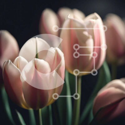 Intra Συλλεκτικό Ξύλινο Παζλ Plywood  4mm - Όμορφη εικόνα με ροζ τουλίπες σε σκούρο φόντο Σε Ξύλινο Κουτί - Διαστάσεις: 10x10 cm – 25 κομμάτια - Image 1