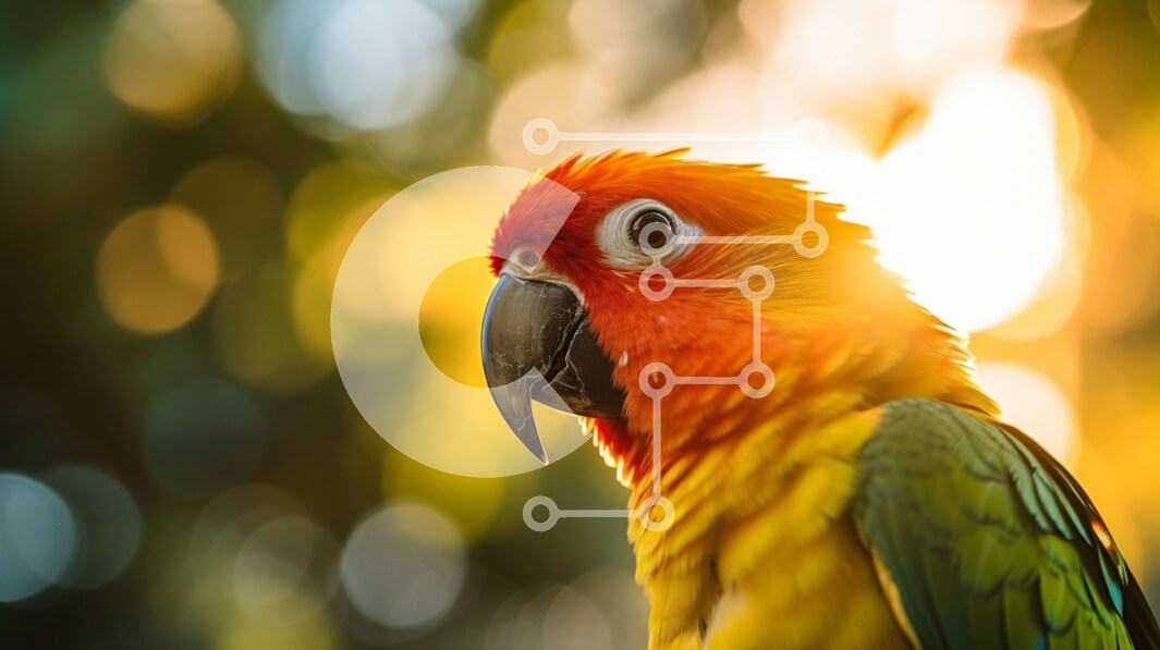 Intra Συλλεκτικό Ξύλινο Παζλ Plywood  4mm - Πολύχρωμος παπαγάλος σκαρφαλωμένος και λασπωμένος στον ήλιο Σε Ξύλινο Κουτί - Διαστάσεις: 10x10 cm – 25 κομμάτια