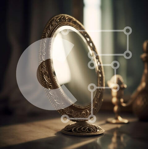 Intra Συλλεκτικό Ξύλινο Παζλ Plywood  4mm - Όμορφη εικόνα ενός καθρέφτη με χρυσό πλαίσιο και η αντανάκλαση μιας γυναίκας Σε Ξύλινο Κουτί - Διαστάσεις Puzzle: 10x10 cm – 25 κομμάτια - Image 1