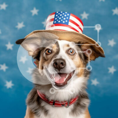 Intra Συλλεκτικό Ξύλινο Παζλ Plywood  4mm - Αξιολάτρευτη εικόνα ενός ευτυχισμένου σκύλου με πατριωτικό καπέλο Σε Ξύλινο Κουτί - Διαστάσεις: 10x10 cm – 25 κομμάτια - Image 1