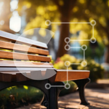 Intra Συλλεκτικό Ξύλινο Παζλ Plywood  4mm - Ξύλινος πάγκος σε ένα πεζοδρόμιο της πόλης με πράσινο Σε Ξύλινο Κουτί - Διαστάσεις Puzzle: 10x10 cm – 25 κομμάτια - Image 1