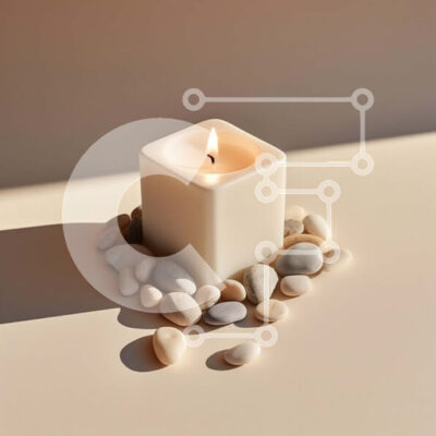 Intra Συλλεκτικό Ξύλινο Παζλ Plywood  4mm - Όμορφη εικόνα ενός λευκού κεριού με βότσαλα σε μια λευκή επιφάνεια Σε Ξύλινο Κουτί - Διαστάσεις: 10x10 cm – 25 κομμάτια - Image 1