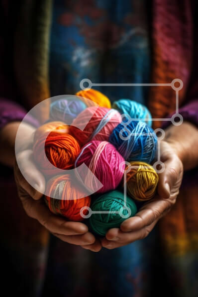 Intra Συλλεκτικό Ξύλινο Παζλ Plywood  4mm - Γυναικεία χέρια που κρατούν πολύχρωμες μπάλες από νήματα | Φωτογραφία Αρχείου Σε Ξύλινο Κουτί - Διαστάσεις: 10x10 cm – 25 κομμάτια