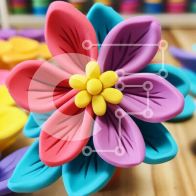 Intra Συλλεκτικό Ξύλινο Παζλ Plywood  4mm - Πολύχρωμη τέχνη λουλουδιών από πηλό Σε Ξύλινο Κουτί - Διαστάσεις: 10x10 cm – 25 κομμάτια - Image 1