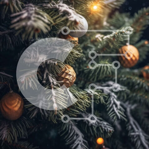 Intra Συλλεκτικό Ξύλινο Παζλ Plywood  4mm - Όμορφη όψη από κοντά ενός παγωμένου χριστουγεννιάτικου δέντρου με χρυσά και ασημένια στολίδια Σε Ξύλινο Κουτί - Διαστάσεις: 10x10 cm – 25 κομμάτια - Image 1