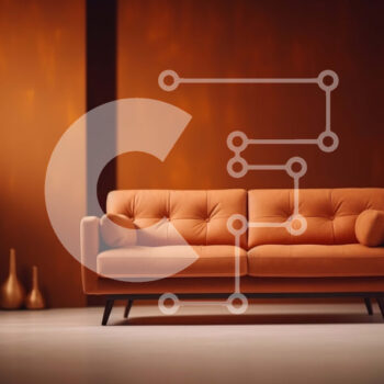 Intra Συλλεκτικό Ξύλινο Παζλ Plywood  4mm - Πορτοκαλί τοίχος με καφέ δερμάτινο καναπέ Σε Ξύλινο Κουτί - Διαστάσεις Puzzle: 10x10 cm – 25 κομμάτια - Image 1