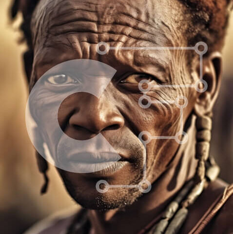 Intra Συλλεκτικό Ξύλινο Παζλ Plywood  4mm - Ηλικιωμένος άνδρας Μασάι με παραδοσιακή ενδυμασία και κοσμήματα με χάντρες Σε Ξύλινο Κουτί - Διαστάσεις Puzzle: 10x10 cm – 25 κομμάτια - Image 1