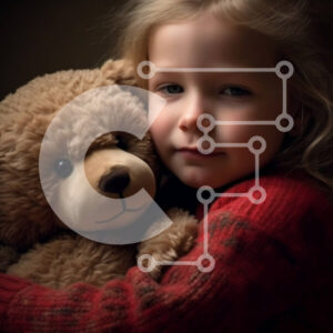 Intra Συλλεκτικό Ξύλινο Παζλ Plywood  4mm - Αξιολάτρευτη εικόνα νεαρού κοριτσιού που αγκαλιάζει το αρκουδάκι Σε Ξύλινο Κουτί - Διαστάσεις Puzzle: 10x10 cm – 25 κομμάτια