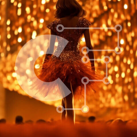 Intra Συλλεκτικό Ξύλινο Παζλ Plywood  4mm - Σαγηνευτική εικόνα μιας γυναίκας που τραγουδά στη σκηνή με ένα φτερωτό κόκκινο φόρεμα Σε Ξύλινο Κουτί - Διαστάσεις Puzzle: 10x10 cm – 25 κομμάτια - Image 1