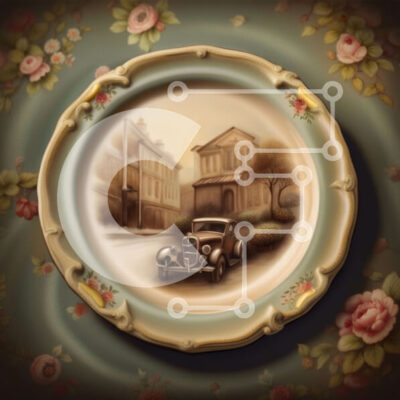 Intra Συλλεκτικό Ξύλινο Παζλ Plywood  4mm - Vintage αυτοκίνητο με ροζ και λευκά λουλούδια στο κτίριο Σε Ξύλινο Κουτί - Διαστάσεις Puzzle: 10x10 cm – 25 κομμάτια - Image 1