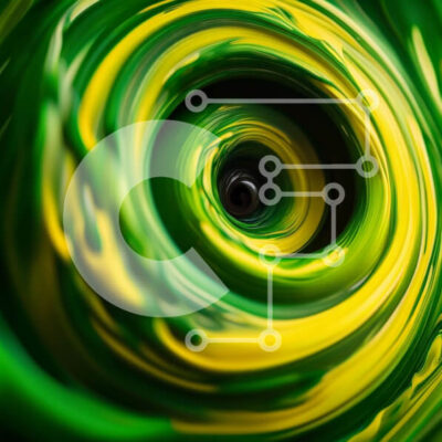 Intra Συλλεκτικό Ξύλινο Παζλ Plywood  4mm - Αφηρημένο Έργο Τέχνης: Περιστρεφόμενη δίνη πράσινου και κίτρινου χρώματος Σε Ξύλινο Κουτί - Διαστάσεις Puzzle: 10x10 cm – 25 κομμάτια - Image 1