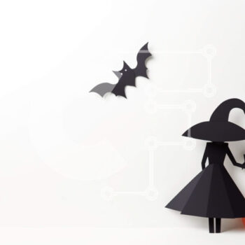 Intra Συλλεκτικό Ξύλινο Παζλ Plywood  4mm - Χαρτί κομμένη μάγισσα με νυχτερίδες και κολοκύθες σε φόντο αποκριών Σε Ξύλινο Κουτί - Διαστάσεις Puzzle: 10x10 cm – 25 κομμάτια - Image 1