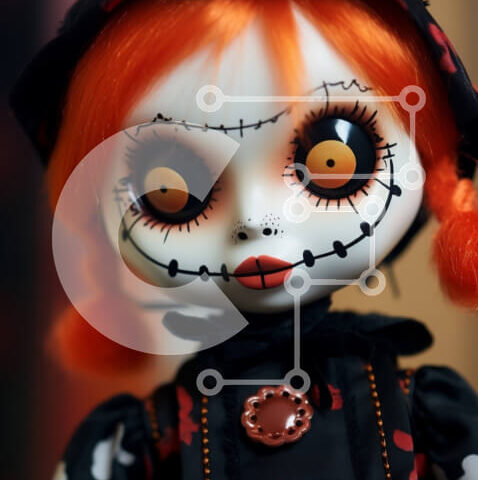 Intra Συλλεκτικό Ξύλινο Παζλ Plywood  4mm - Κούκλα αποκριών με κόκκινα μαλλιά και πορτοκαλί μάτια Σε Ξύλινο Κουτί - Διαστάσεις Puzzle: 10x10 cm – 25 κομμάτια - Image 1