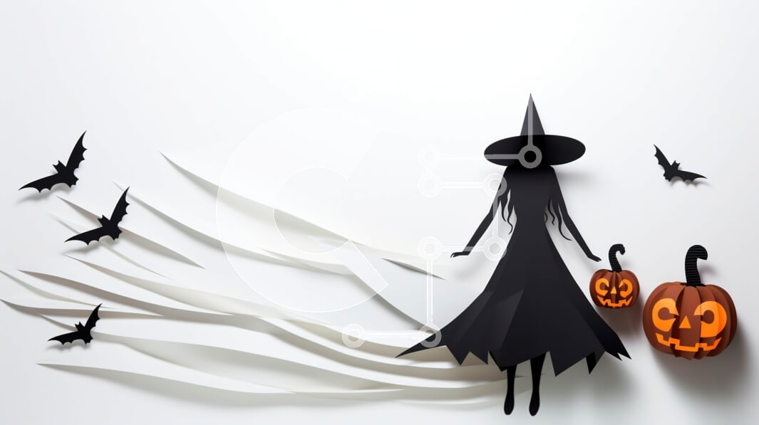 Intra Συλλεκτικό Ξύλινο Παζλ Plywood 4mm - Μαύρο και άσπρο Halloween Witch Cut-out με κολοκύθες και νυχτερίδες Σε Ξύλινο Κουτί - Διαστάσεις: 10x10 cm – 25 κομμάτια - Image 1