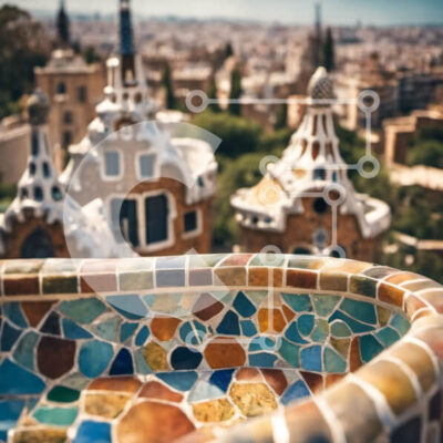 Intra Συλλεκτικό Ξύλινο Παζλ Plywood  4mm - Πολύχρωμο μωσαϊκό πάγκο με φόντο αστικό τοπίο Σε Ξύλινο Κουτί - Διαστάσεις Puzzle: 10x10 cm – 25 κομμάτια - Image 1