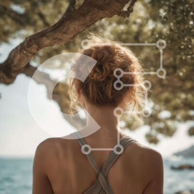 Intra Συλλεκτικό Ξύλινο Παζλ Plywood  4mm - Γυναίκα που στέκεται κάτω από το δέντρο κοιτάζοντας τον ωκεανό Σε Ξύλινο Κουτί - Διαστάσεις: 10x10 cm – 25 κομμάτια - Image 1