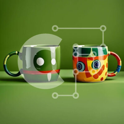 Intra Συλλεκτικό Ξύλινο Παζλ Plywood  4mm - Πολύχρωμες κούπες με σχέδια κινουμένων σχεδίων - εικόνα αρχείου Σε Ξύλινο Κουτί - Διαστάσεις: 10x10 cm – 25 κομμάτια - Image 1