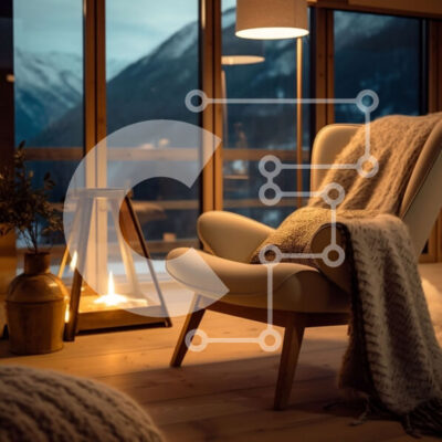 Intra Συλλεκτικό Ξύλινο Παζλ Plywood  4mm - Όμορφη εικόνα ενός άνετου σαλονιού με τζάκι και θέα στο βουνό Σε Ξύλινο Κουτί - Διαστάσεις Puzzle: 10x10 cm – 25 κομμάτια - Image 1