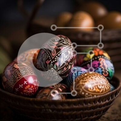 Intra Συλλεκτικό Ξύλινο Παζλ Plywood  4mm - Φωτεινή και πολύχρωμη συλλογή πασχαλινών αυγών σε ένα μπολ Σε Ξύλινο Κουτί - Διαστάσεις: 10x10 cm – 25 κομμάτια - Image 1