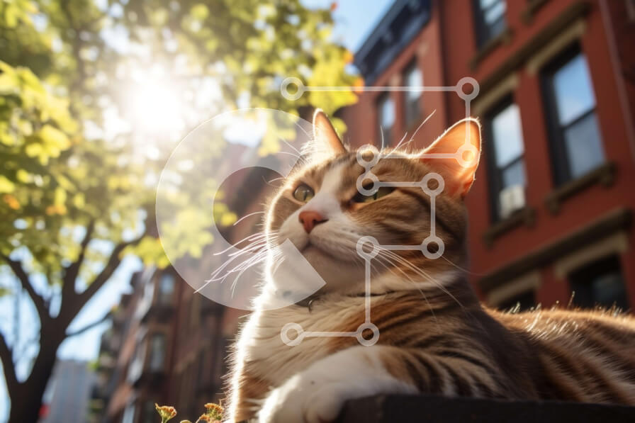 Intra Συλλεκτικό Ξύλινο Παζλ Plywood  4mm - Όμορφη εικόνα γάτας με ριγέ γούνα σε αστικό περιβάλλον Σε Ξύλινο Κουτί - Διαστάσεις: 10x10 cm – 25 κομμάτια