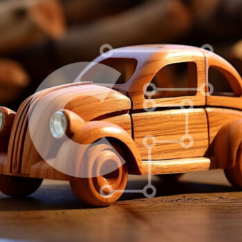 Intra Συλλεκτικό Ξύλινο Παζλ Plywood  4mm - Vintage ξύλινο αυτοκίνητο σε κλασική ξύλινη επιφάνεια Σε Ξύλινο Κουτί - Διαστάσεις: 10x10 cm – 25 κομμάτια - Image 1