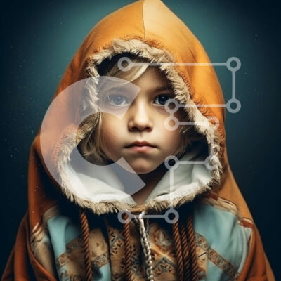 Intra Συλλεκτικό Ξύλινο Παζλ Plywood  4mm - Χαριτωμένο πορτρέτο ενός παιδιού που φορά ένα σακάκι με κουκούλα Σε Ξύλινο Κουτί - Διαστάσεις Puzzle: 10x10 cm – 25 κομμάτια - Image 1