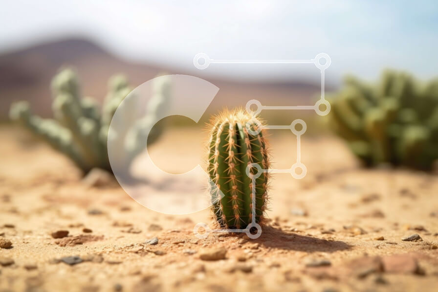 Intra Συλλεκτικό Ξύλινο Παζλ Plywood  4mm - Όμορφη εικόνα ενός μικρού φυτού κάκτου στην έρημο με βουνά στο φόντο Σε Ξύλινο Κουτί - Διαστάσεις: 10x10 cm – 25 κομμάτια