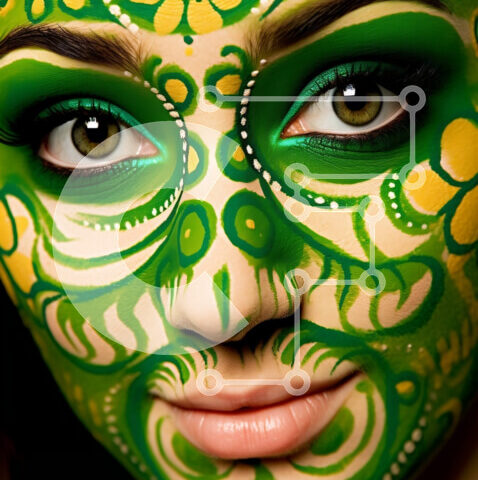 Intra Συλλεκτικό Ξύλινο Παζλ Plywood  4mm - Όμορφη γυναίκα με μοναδικό σχέδιο μακιγιάζ με λουλούδια Σε Ξύλινο Κουτί - Διαστάσεις Puzzle: 10x10 cm – 25 κομμάτια - Image 1