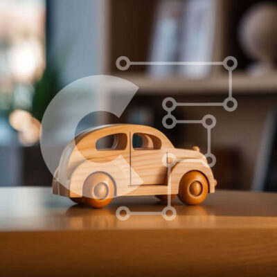 Intra Συλλεκτικό Ξύλινο Παζλ Plywood  4mm - Ξύλινο αυτοκίνητο παιχνίδι στο τραπέζι με θέα στον ορίζοντα της πόλης Σε Ξύλινο Κουτί - Διαστάσεις: 10x10 cm – 25 κομμάτια - Image 1