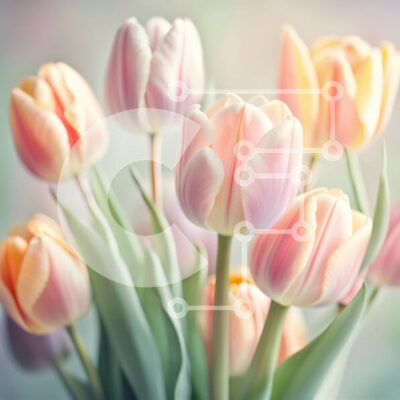 Intra Συλλεκτικό Ξύλινο Παζλ Plywood 4mm - Εκπληκτική ανθοδέσμη με ροζ και κίτρινες τουλίπες - Φωτογραφία Αρχείου Σε Ξύλινο Κουτί - Διαστάσεις: 10x10 cm – 25 κομμάτια - Image 1