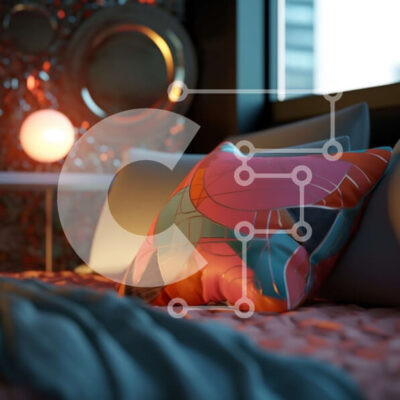 Intra Συλλεκτικό Ξύλινο Παζλ Plywood 4mm - Πολύχρωμο μαξιλάρι στο κρεβάτι με ροζ και πορτοκαλί μοτίβο Σε Ξύλινο Κουτί - Διαστάσεις Puzzle: 10x10 cm – 25 κομμάτια - Image 1