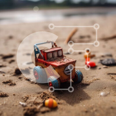 Intra Συλλεκτικό Ξύλινο Παζλ Plywood  4mm - Αξιολάτρευτη εικόνα ενός αυτοκινήτου παιχνιδιών στην παραλία Σε Ξύλινο Κουτί - Διαστάσεις Puzzle: 10x10 cm – 25 κομμάτια - Image 1