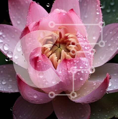 Intra Συλλεκτικό Ξύλινο Παζλ Plywood  4mm - Όμορφη εικόνα ενός ροζ λουλουδιού λωτού με σταγονίδια νερού Σε Ξύλινο Κουτί - Διαστάσεις: 10x10 cm – 25 κομμάτια - Image 1