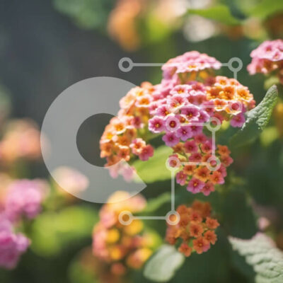 Intra Συλλεκτικό Ξύλινο Παζλ Plywood  4mm - Από κοντά ροζ και πορτοκαλί λουλούδια με πράσινα φύλλα Σε Ξύλινο Κουτί - Διαστάσεις: 10x10 cm – 25 κομμάτια - Image 1