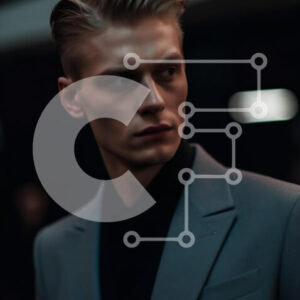 Intra Συλλεκτικό Ξύλινο Παζλ Plywood  4mm - Επιχειρηματίας με γκρι κοστούμι που στέκεται στο δωμάτιο με χαμηλό φωτισμό Σε Ξύλινο Κουτί - Διαστάσεις Puzzle: 10x10 cm – 25 κομμάτια