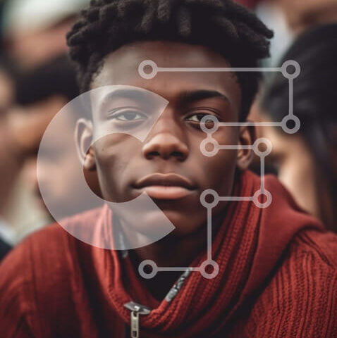 Intra Συλλεκτικό Ξύλινο Παζλ Plywood  4mm - Νεαρός μαύρος με κόκκινο πουλόβερ - φωτογραφία αρχείου Σε Ξύλινο Κουτί - Διαστάσεις Puzzle: 10x10 cm – 25 κομμάτια - Image 1