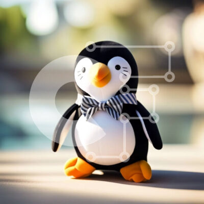 Intra Συλλεκτικό Ξύλινο Παζλ Plywood  4mm - Αξιολάτρευτη εικόνα ενός γεμισμένου παιχνιδιού πιγκουίνου με παπιγιόν Σε Ξύλινο Κουτί - Διαστάσεις Puzzle: 10x10 cm – 25 κομμάτια - Image 1