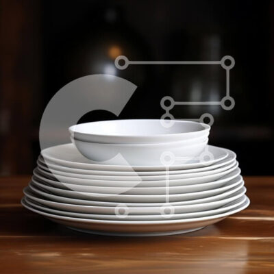 Intra Συλλεκτικό Ξύλινο Παζλ Plywood  4mm - Στοίβα από λευκά πιάτα σε ξύλινο τραπέζι Σε Ξύλινο Κουτί - Διαστάσεις Puzzle: 10x10 cm – 25 κομμάτια - Image 1