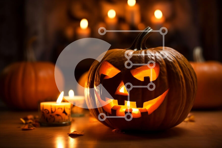 Intra Συλλεκτικό Ξύλινο Παζλ Plywood  4mm - Απόκοσμη κολοκύθα αποκριών σε ξύλινο τραπέζι με αναμμένο κερί Σε Ξύλινο Κουτί - Διαστάσεις: 10x10 cm – 25 κομμάτια